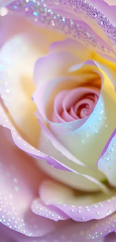 Close-up of a pastel-colored sparkling rose
