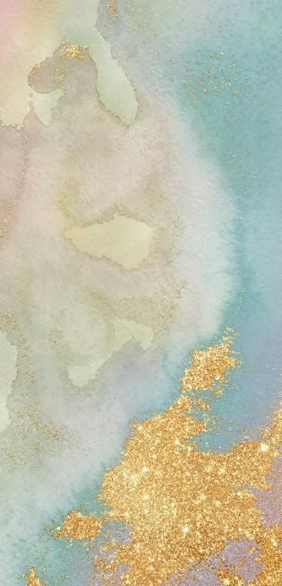 Elegant watercolor with gold glitter accents, perfect for mobile wallpaper.