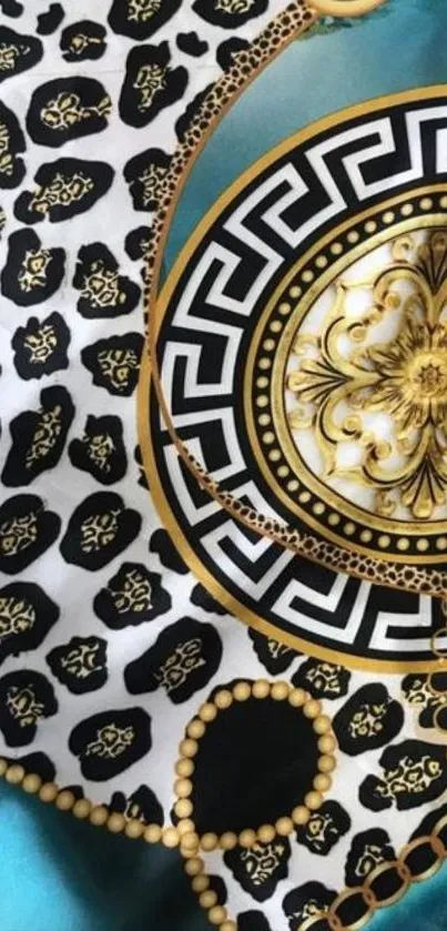 Elegant wallpaper with vintage baroque and leopard print design.