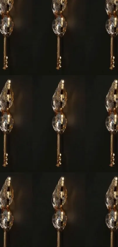 Elegant metallic patterned wallpaper with black background.