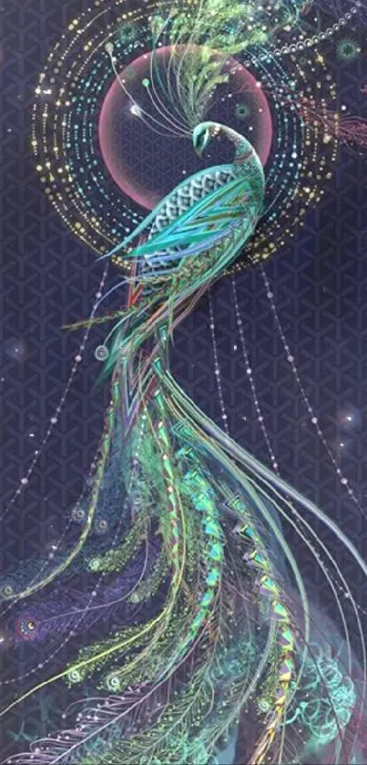 Intricate and colorful peacock art wallpaper for mobile screens.