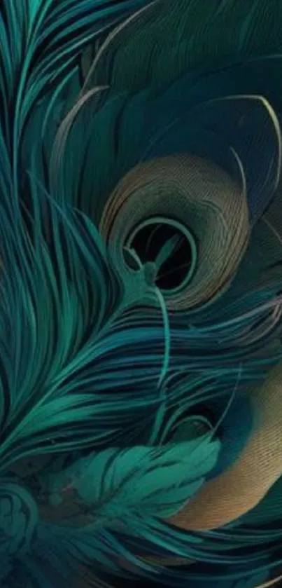 Elegant teal peacock feather wallpaper art.