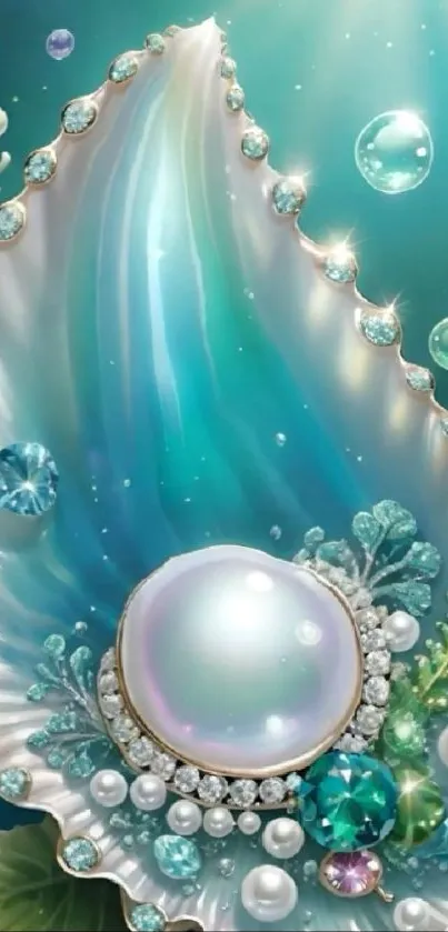 Luxurious aqua pearl and shell mobile wallpaper.