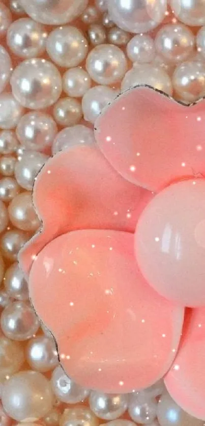 Elegant wallpaper with pearls and a pink flower design.