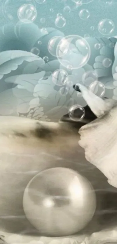 Pearl with seashell and bubbles wallpaper