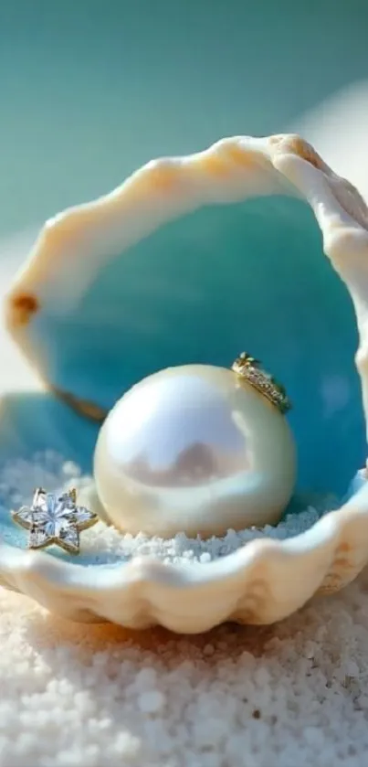 Close-up of a pearl inside a blue shell.