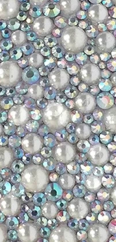 Elegant pearl and gem wallpaper with shimmering details.