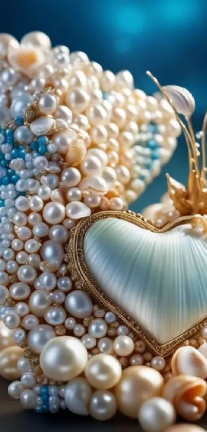 Heart-shaped pearl design with elegant seashells in a luxurious arrangement.