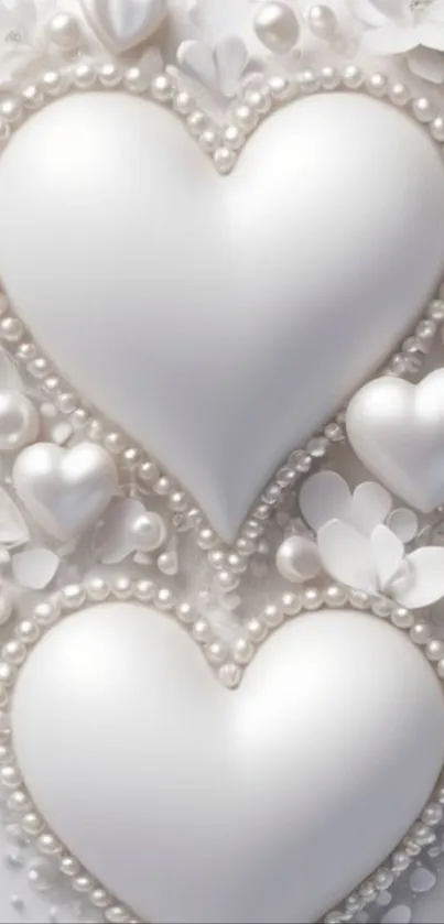 Elegant pearl hearts with floral design background.