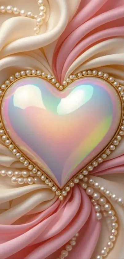Radiant pearl heart on a silky pastel background.