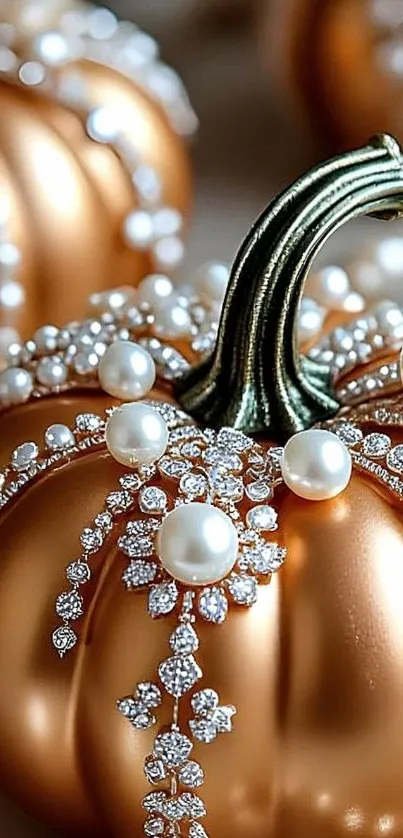 Copper pumpkins adorned with pearls.