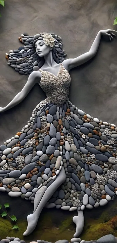 Graceful woman in pebble dress artwork.