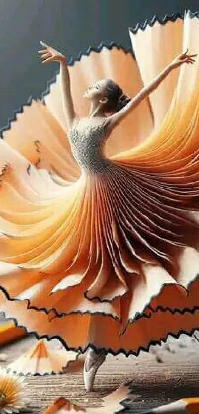 Mobile wallpaper featuring a ballerina crafted from elegant pencil shavings.