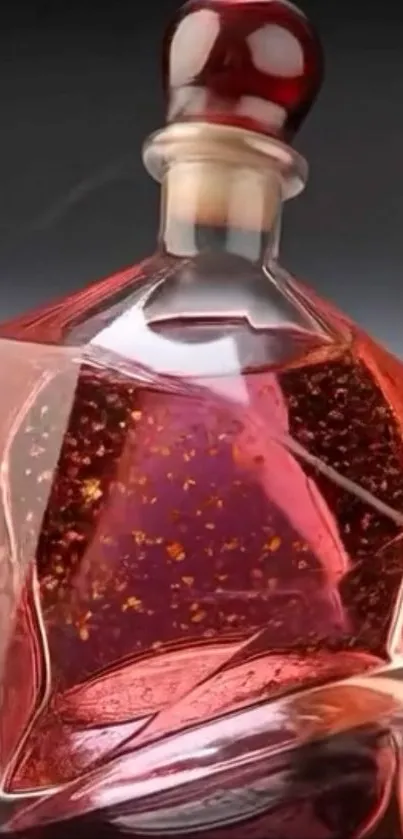 Elegant red perfume bottle with intricate design.