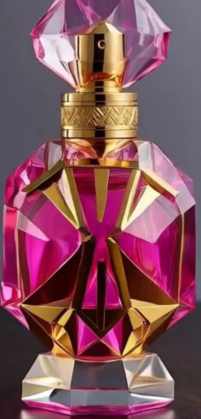 Elegant pink and gold perfume bottle design.