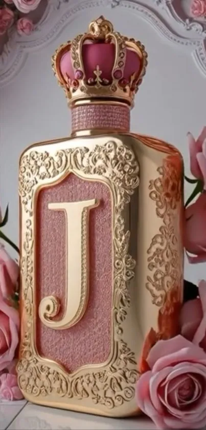 Luxurious perfume bottle with pink roses