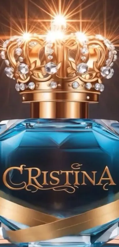 Elegant perfume bottle with a crown cap.