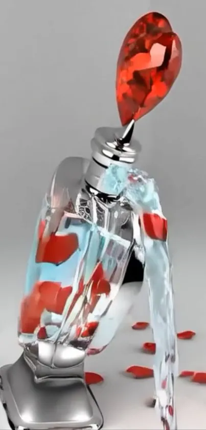 Elegantly designed perfume bottle with vibrant red splash.