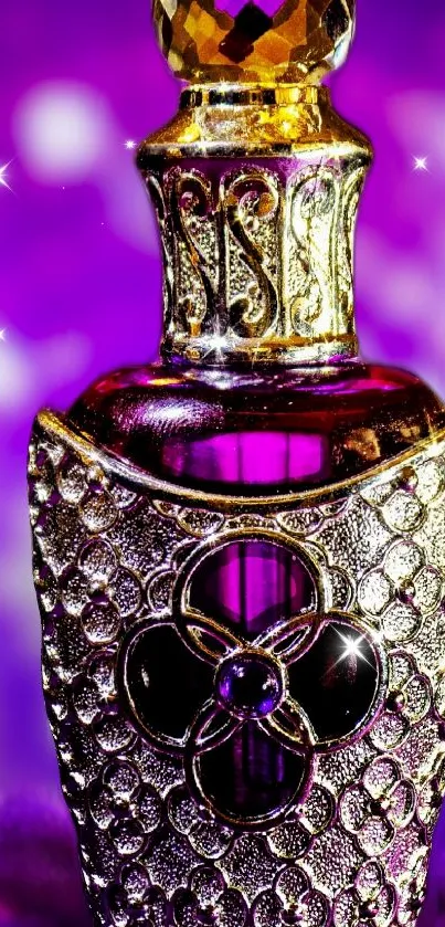 Elegant purple and gold perfume bottle wallpaper.