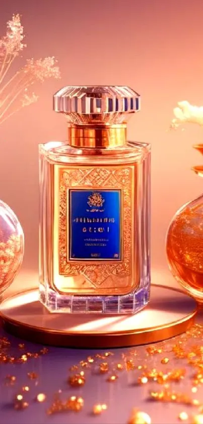 Luxury perfume bottle with golden accents in elegant design.