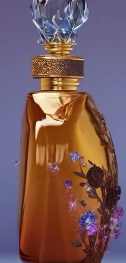 Elegant amber perfume bottle with intricate design