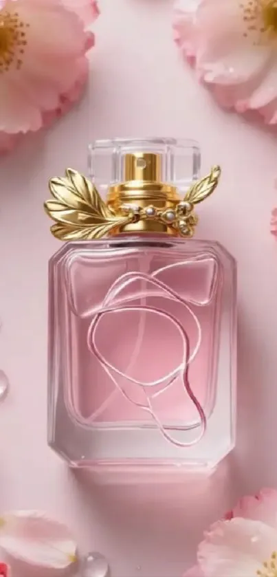 Elegant perfume bottle with pink floral accents.