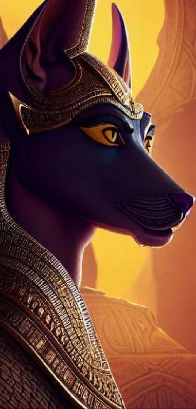 Elegant Egyptian pharaoh cat with golden details on a warm background.