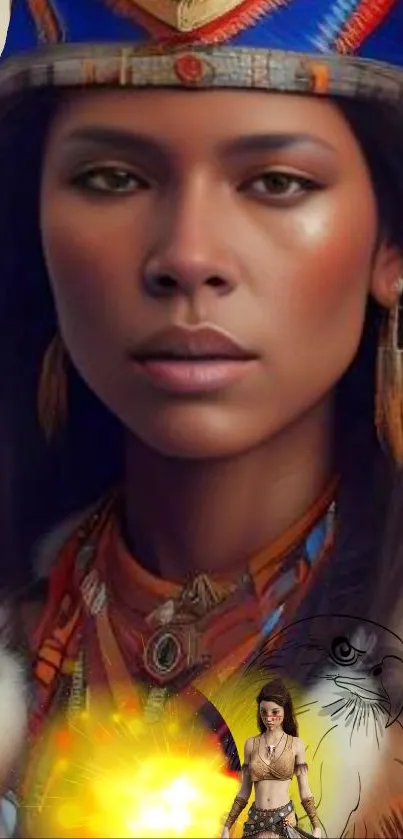 Pharaoh-themed portrait in vibrant colors for phone wallpaper.