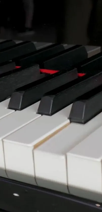 Close-up of piano keys in black and white for mobile wallpaper.