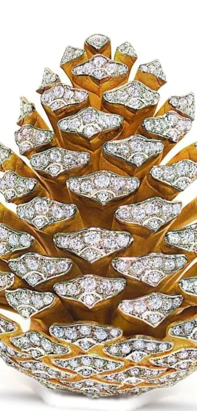 Golden pinecone wallpaper with diamonds, luxury art design.