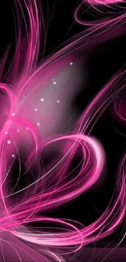 Elegant pink abstract mobile wallpaper with neon swirls.