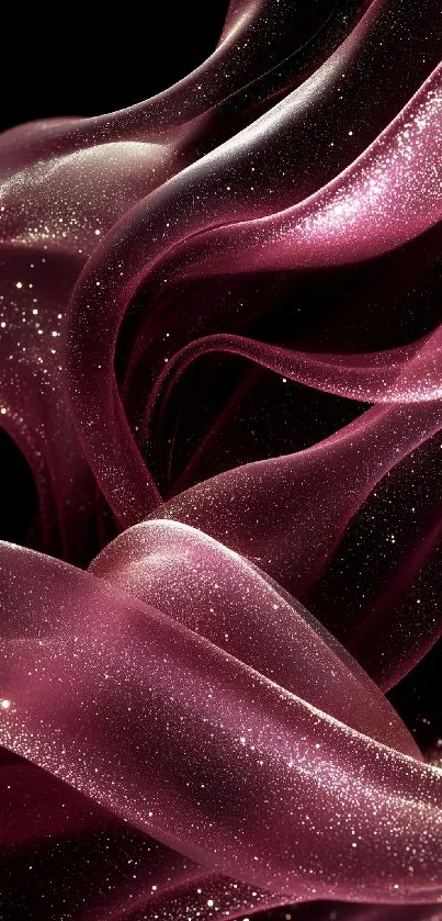 Abstract pink waves with glitter on black background