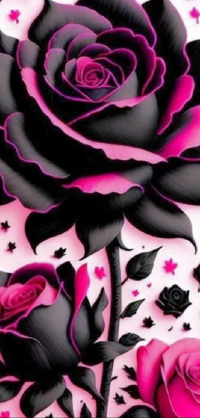 Elegant mobile wallpaper with pink and black roses.