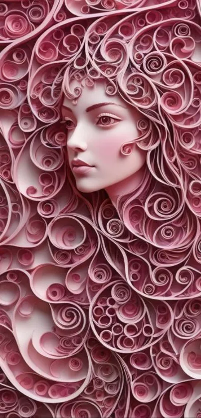 Artistic mobile wallpaper with pink swirls forming a woman's face.