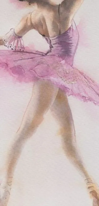 Graceful watercolor ballet dancer in pink tones.