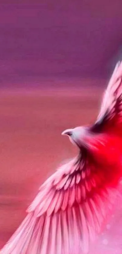 Elegant pink bird soaring in a dreamy sky wallpaper.