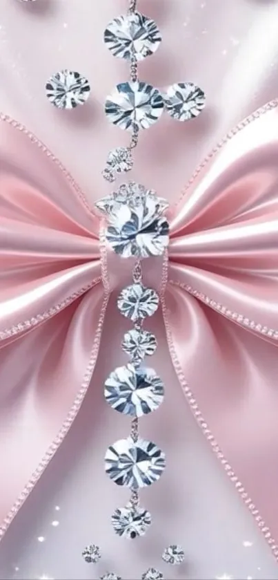 Pink satin bow with sparkling jewels.