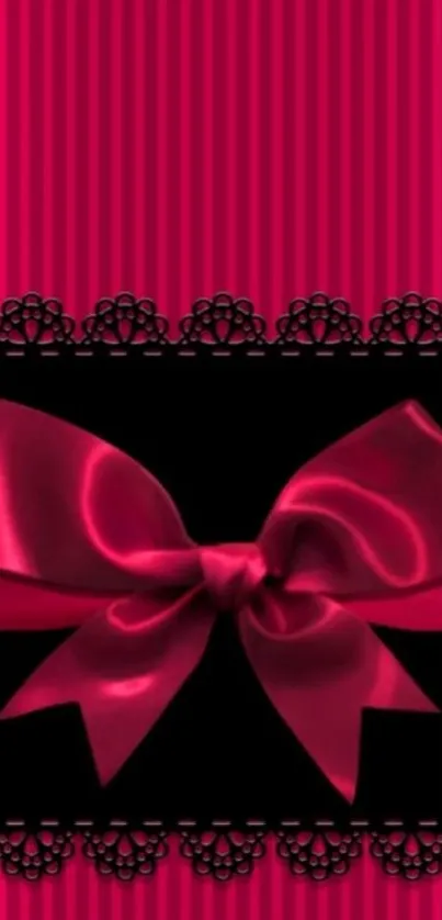 Pink bow and black lace elegant wallpaper design.