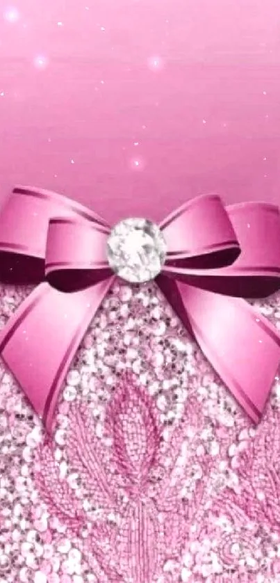 Elegant pink bow and sparkly sequin mobile wallpaper.