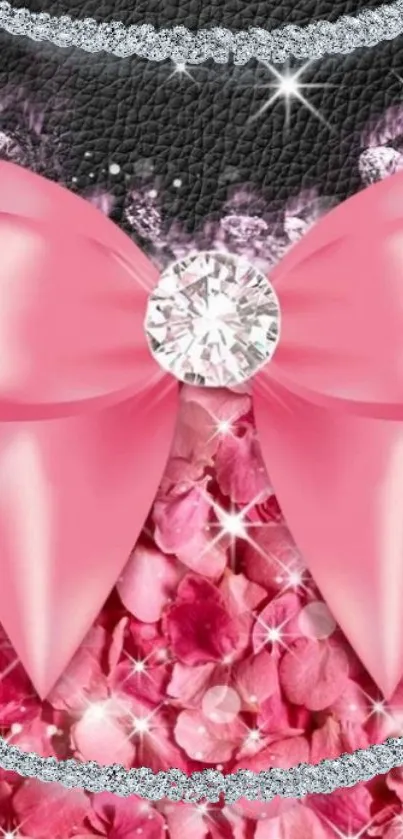 Elegant pink bow with floral and sparkling rhinestone accents.