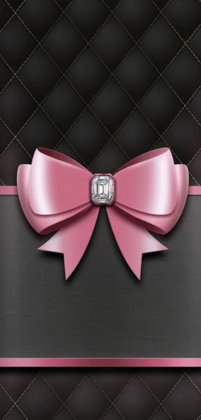 Elegant mobile wallpaper with pink bow and black quilted background.