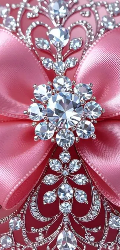 Elegant pink bow with crystal embellishments.