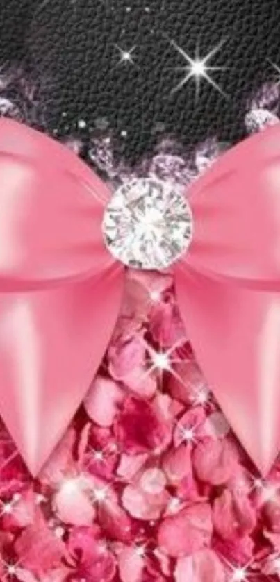 Luxurious pink bow with diamond accent on petals.