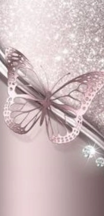 Pink butterfly on glittery background wallpaper.