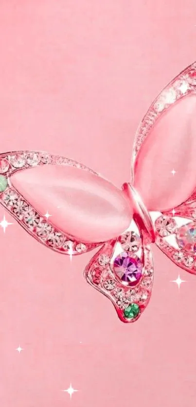 Elegant jeweled pink butterfly wallpaper for mobile screen.