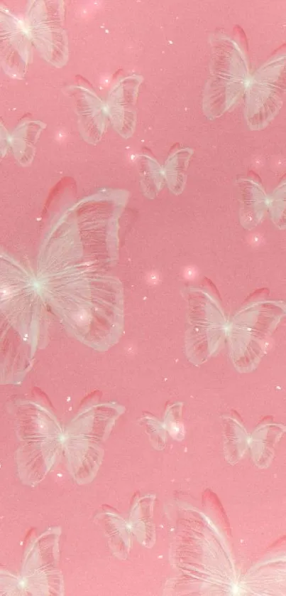 Pink mobile wallpaper with transparent butterflies.