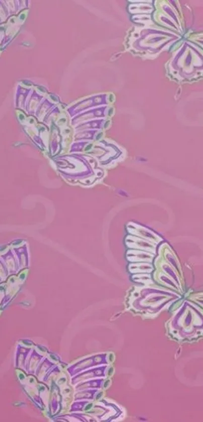 Elegant pink butterfly pattern wallpaper for mobile phones.