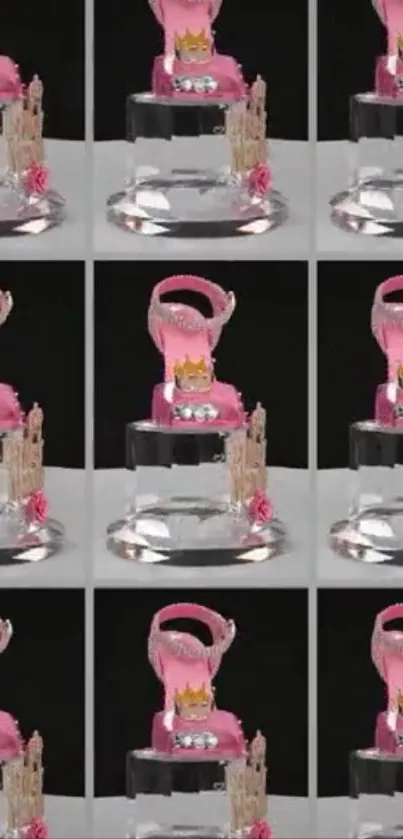 Elegant pink cake design repeating wallpaper with black and white accents.