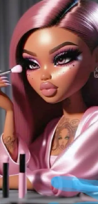 Stylish cartoon character with pink makeup theme.