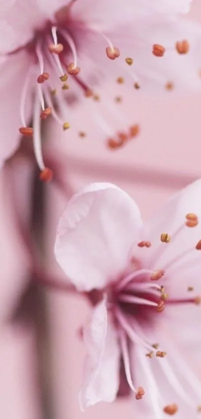 Close-up of delicate pink cherry blossoms on a mobile wallpaper background.